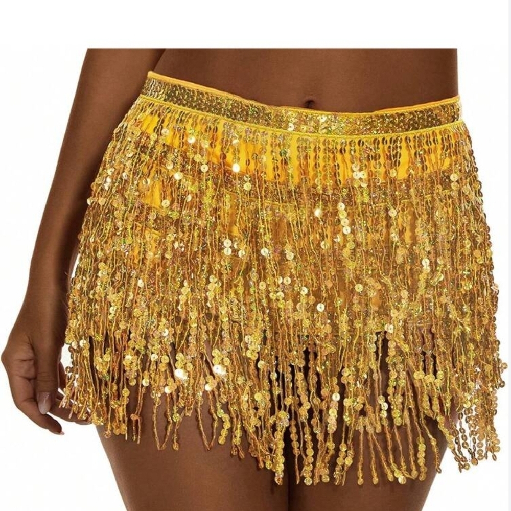 Sequin Hearts Gold Fringe Mini Skirt